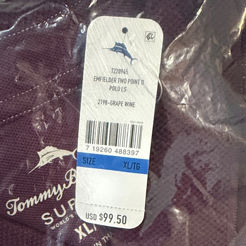 Tommy Bahama Men's Plum “Emfielder Two Point 0” Polo LS - Picture 2 of 2